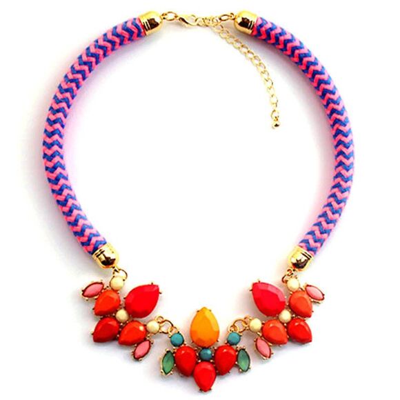 Costume Fashion Jewelry Chunky Multicolored Pieces Pink & Blue Fabric Chain - Picture 1 of 2